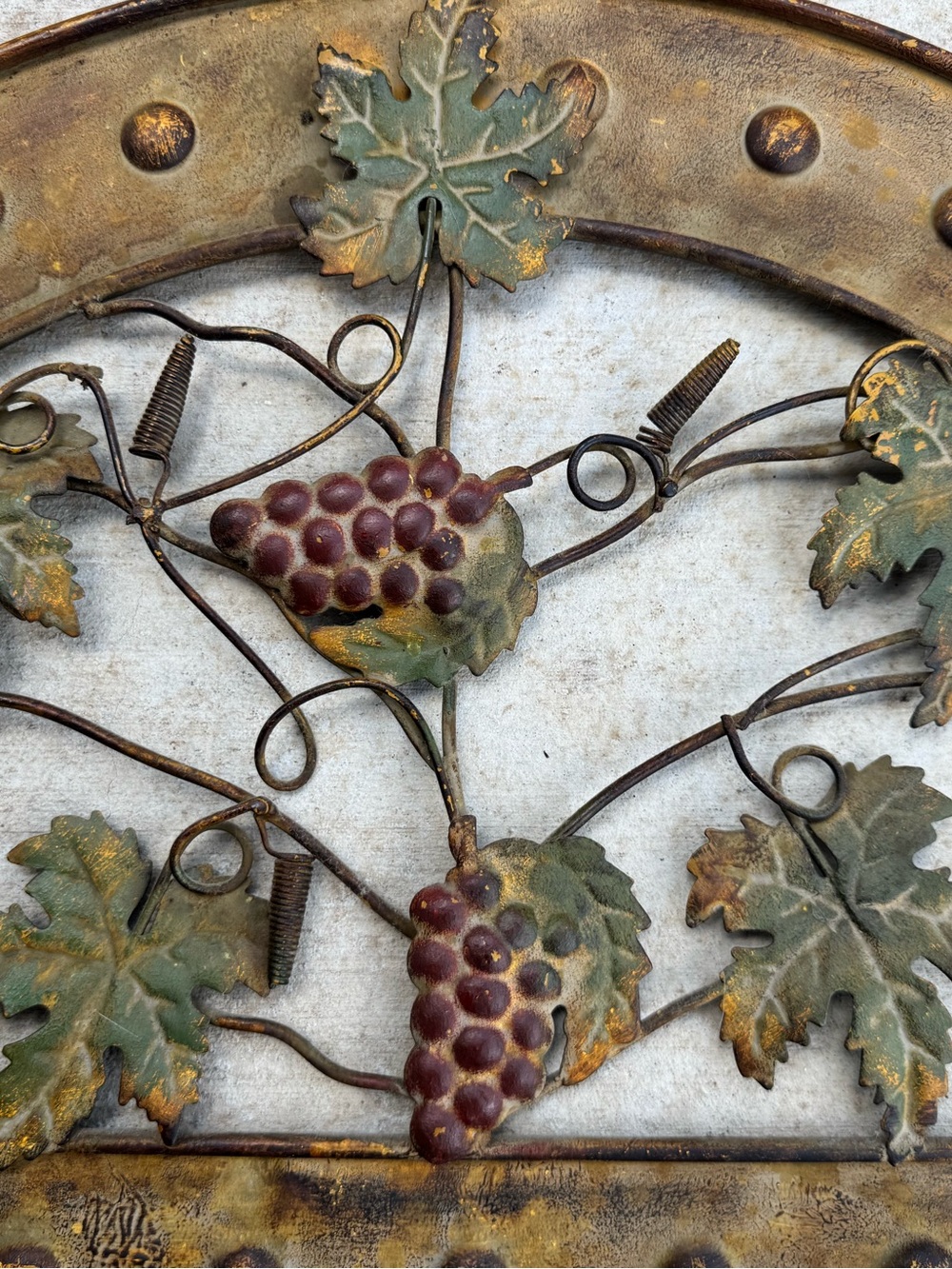 Vintage Metal Grapevine Wall Decor - Green Leaves & Purple Grapes